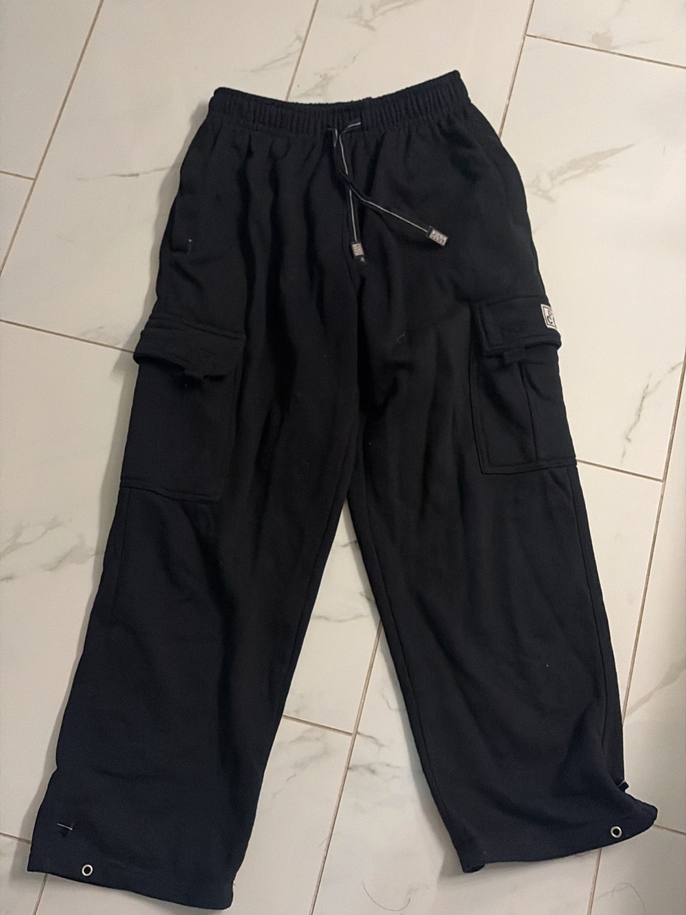 Men's ProClub Black Cargo Sweatpants with Drawstring